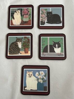 Vintage Pimpernel "Cats" Cork Coasters Mats Set of 5 Made in England